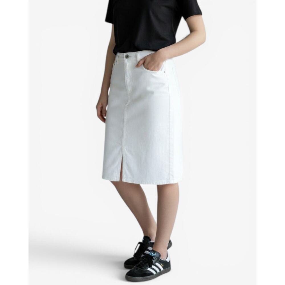 Calvin Klein White Denim Midi Front Slit Pencil Jean Skirt Sporty Blokette  Sz 6